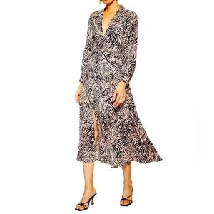 TopShop pink zebra stripes midi button up dress, Size 6, long sleeves, Chic Fun